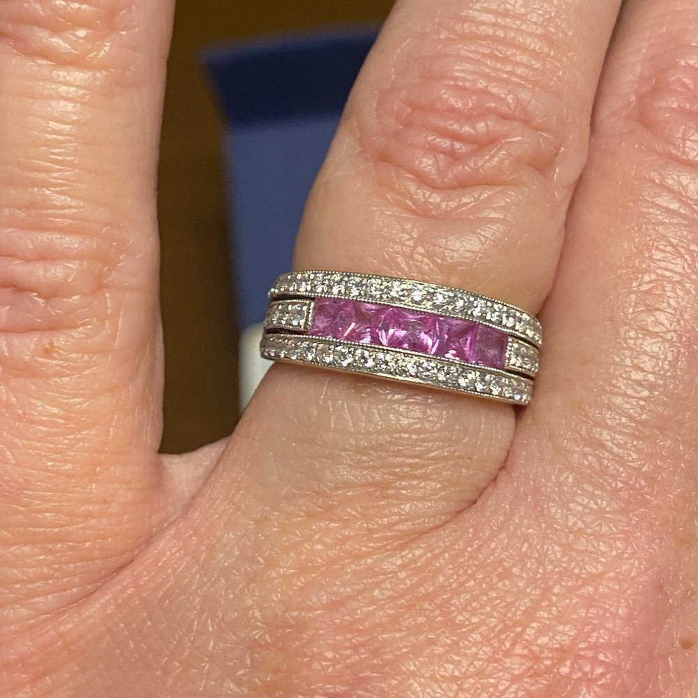 Pink Sapphire and Diamond Ring in 14k White Gold